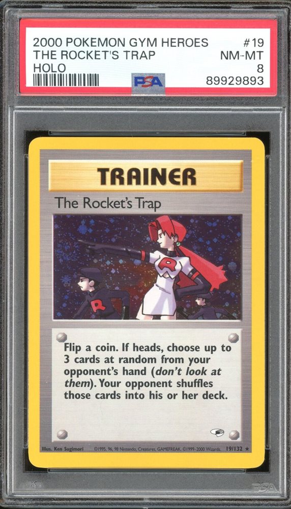 English PSA 8 Gym Heroes Rare Trainer The Rocket's Trap 19