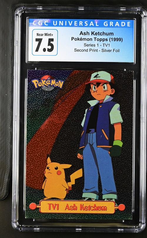 English CGC 7.5 Pokémon Topps Series 1 Ash Ketchum Silver Foil