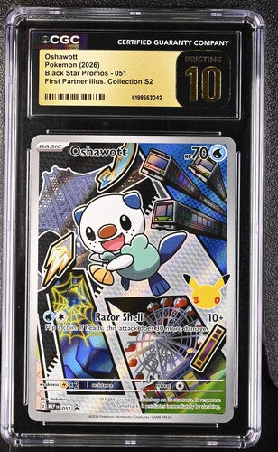 English CGC Pristine 10 Mega Promos First Partner Illustration S2 Full Art Oshawott 051