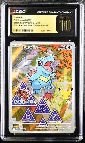 English CGC Pristine 10 Mega Promos First Partner Illustration S2 Full Art Totodile 048