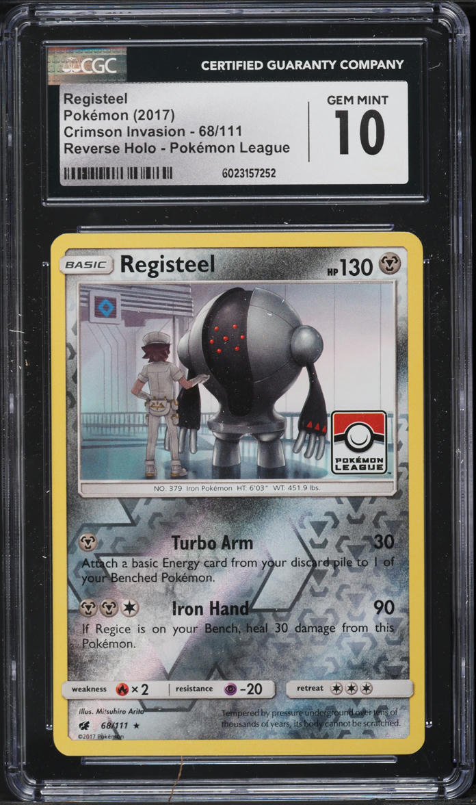 English CGC 10 Crimson Invasion Reverse Holo Rare Registeel 68 Pokémon – Slab Hound
