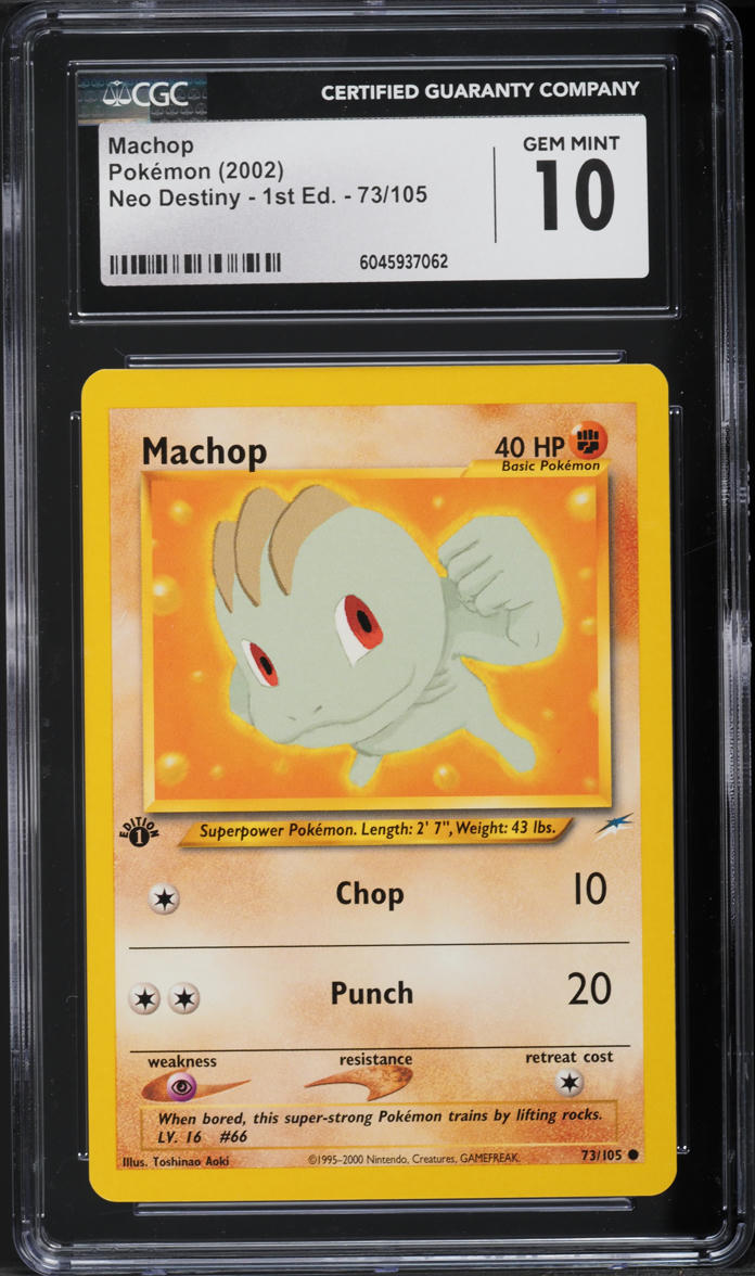 English CGC Gem Mint 10 1st Edition Neo Destiny Common Machop 73