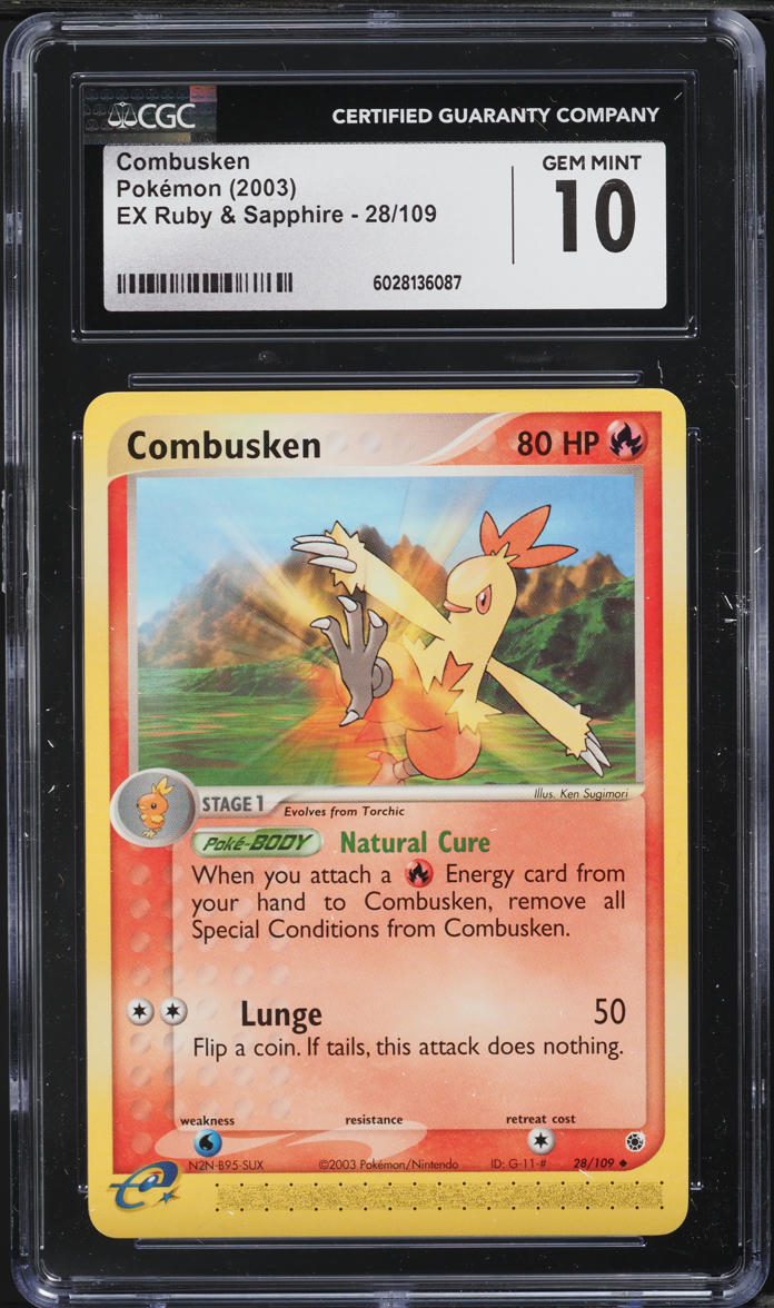 English CGC 10 EX Ruby & Sapphire Uncommon Combusken 28 Slab Hound English CGC 10 EX Ruby & Sapphire Uncommon Combusken 28 Slab Hound