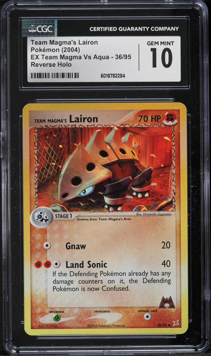 English CGC 10 EX Team Magma vs Aqua Reverse Holo Uncommon Team Magma's Lairon 36