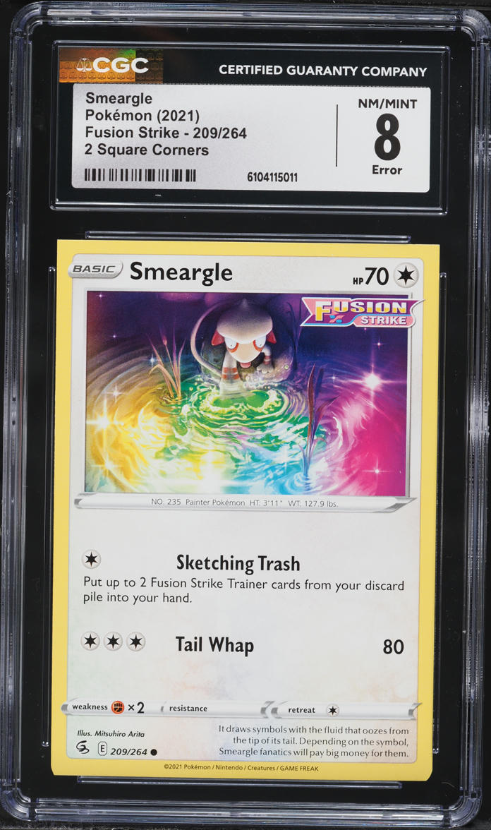 English CGC 8 Fusion Strike 2 Square Corners Error Smeargle 209/264
