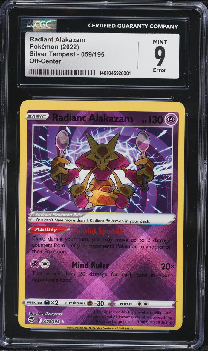English CGC 9 Silver Tempest Radiant Alakazam Off-Center 059/195