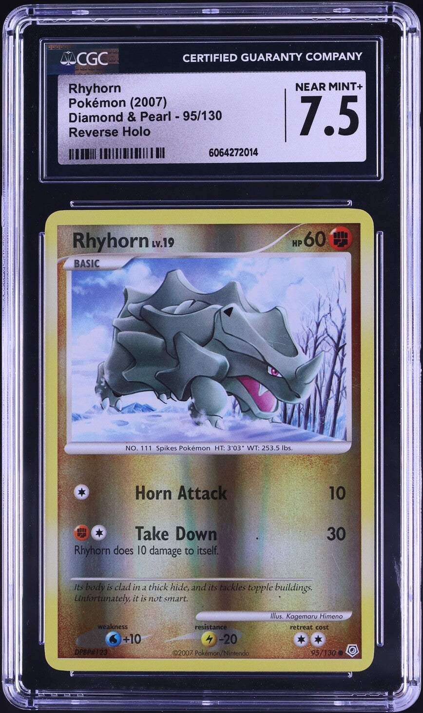 English CGC 7.5 2007 Diamond & Pearl Reverse Holo Rhyhorn 95