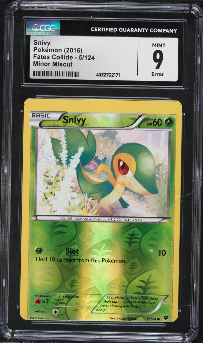 English CGC 9 Fates Collide Minor Miscut Reverse Holo Snivy 005/124
