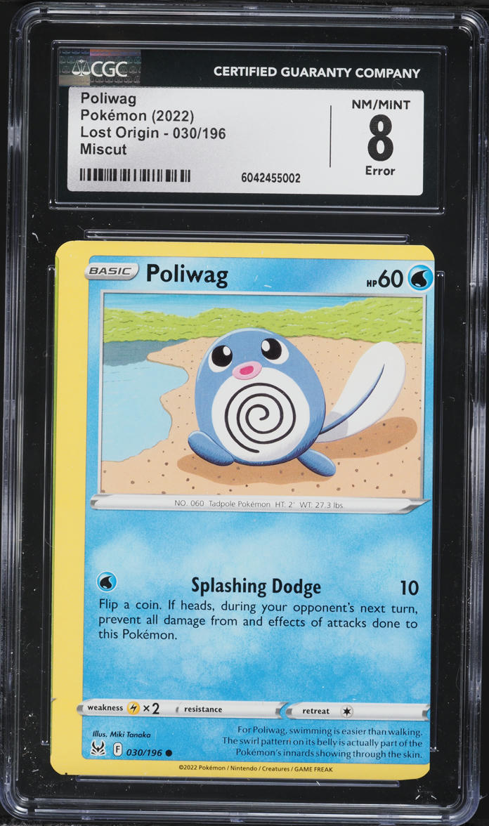 English CGC 8 Lost Origin Miscut Error Poliwag 030/196