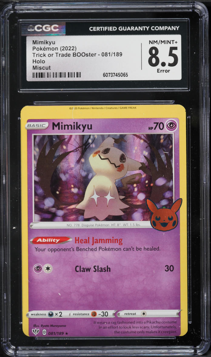 English CGC 8.5 SWSH Darkness Ablaze Trick Or Trade Holo Error Mimikyu 081/189