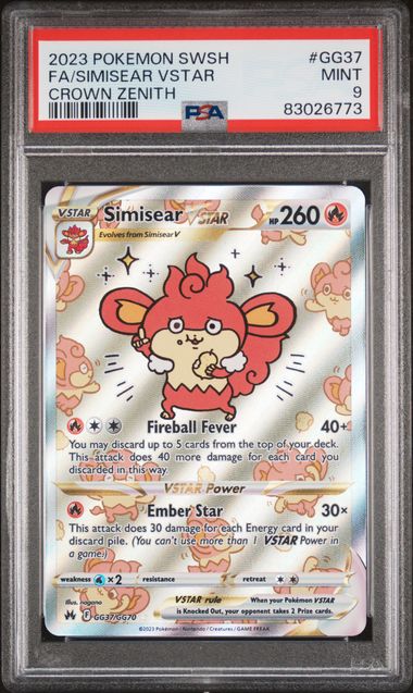 English PSA 9 Crown Zenith Galarian Gallery Simisear VSTAR GG37
