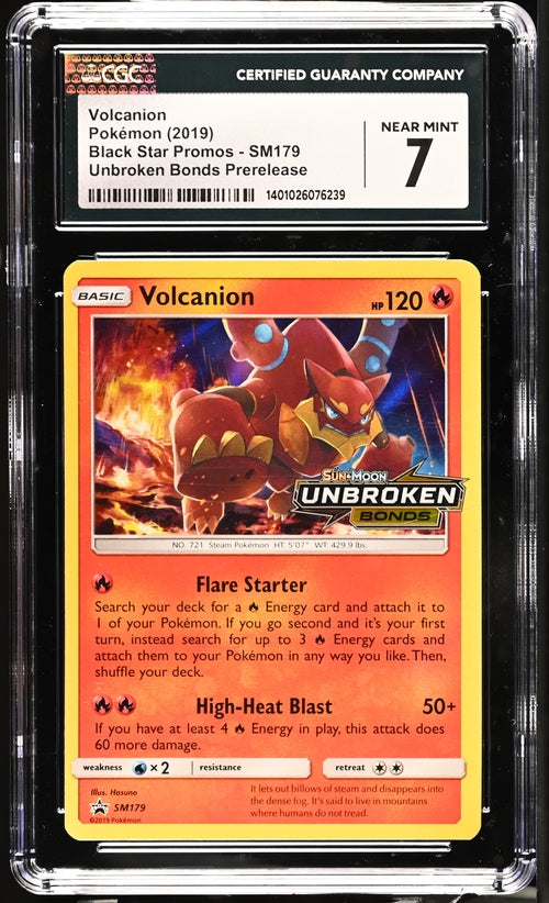 English CGC 7 Sun & Moon Unbroken Bonds Prerelease Black Star Promo Volcanion SM179