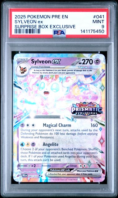 English PSA 9 Scarlet & Violet Prismatic Evolutions Sylveon ex Surprise Box Exclusive 041