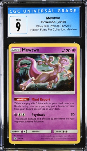 English CGC 9 Hidden Fates Black Star Promo Mewtwo SM214