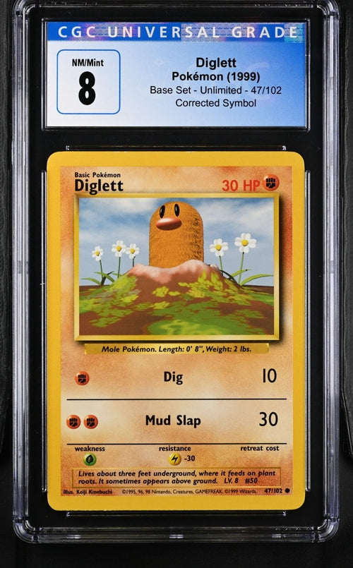 English CGC 8 Base Set Diglett #47/102 Corrected Symbol
