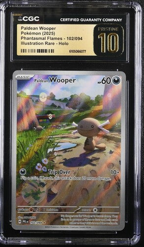 English CGC Pristine 10 Mega Phantasmal Flames Illustration Rare Paldean Wooper 102