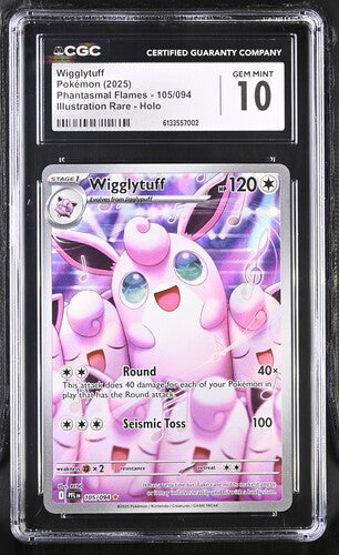 English CGC Gem Mint 10 Phantasmal Flames Wigglytuff #105/094 Illustration Rare