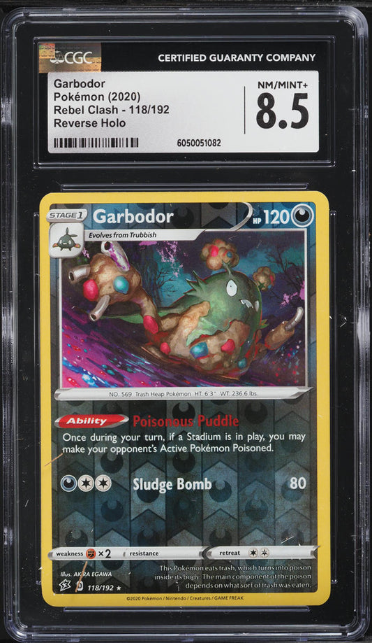 English CGC 8.5 2020 Rebel Clash Reverse Holo Uncommon Garbodor 118