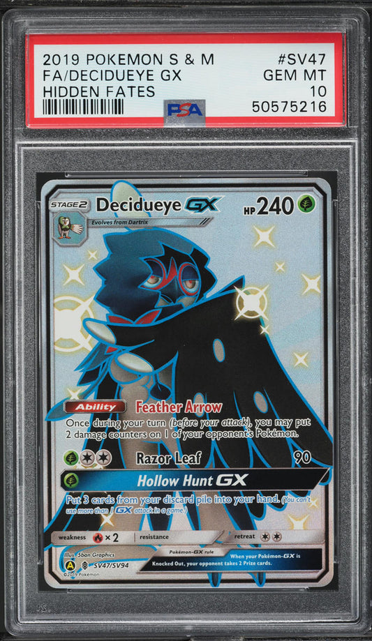 English PSA Gem Mint 10 Hidden Fates Shiny Vault Shiny Decidueye GX SV47