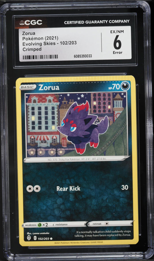 Error English CGC 6 2021 Sword & Shield Evolving Skies Zorua 102