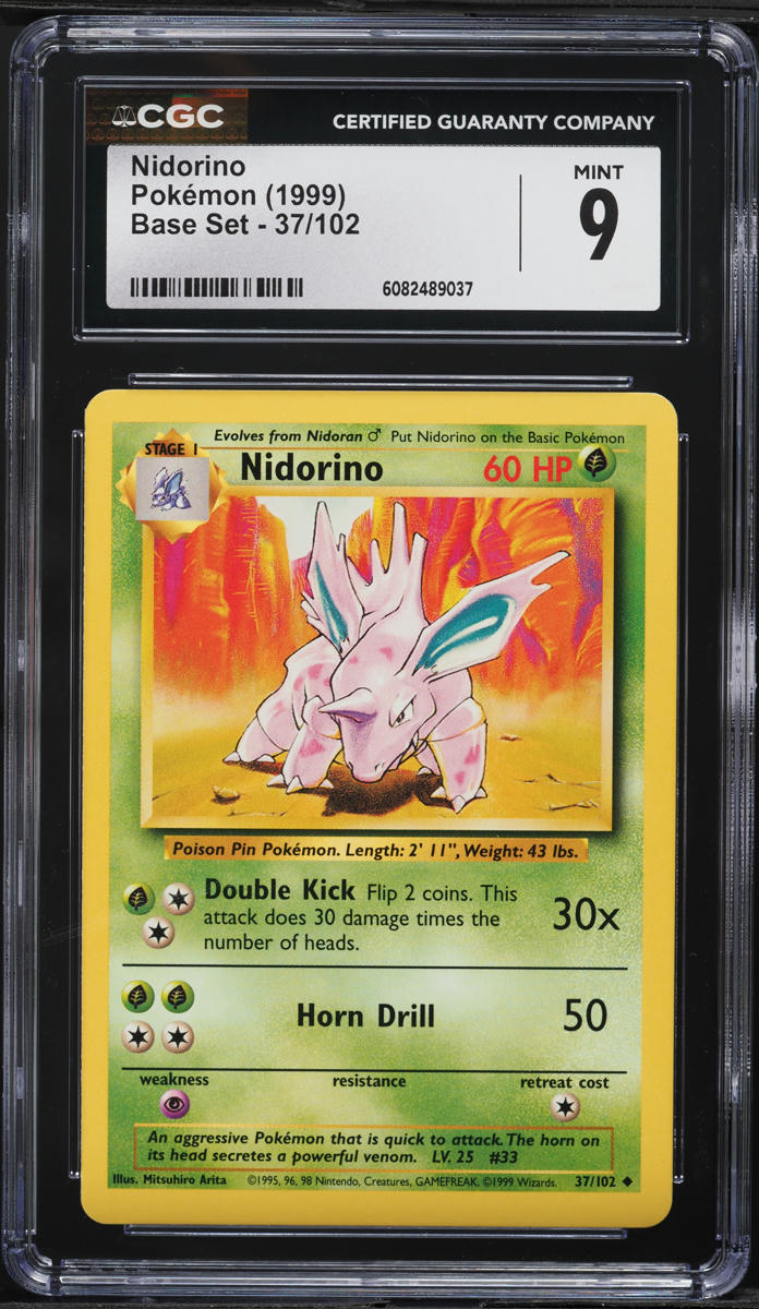 English CGC 9 1999 Base Set Nidorino 037