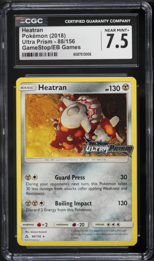 English CGC 7.5 2018 Sun & Moon Ultra Prism GameStop EB Games Heatran 088