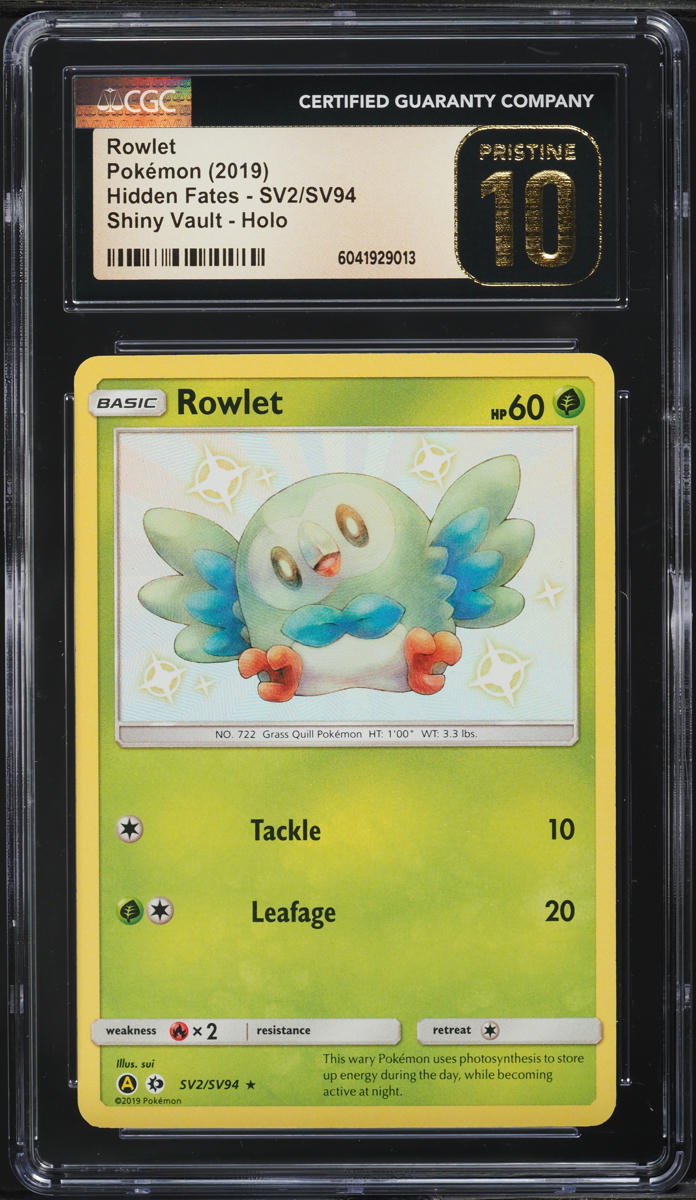 English CGC Pristine 10 Hidden Fates Shiny Vault Holo Shiny Rowlet SV2