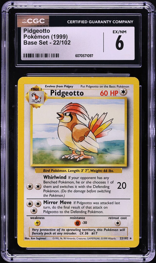 English CGC 6 Base Set Rare Pidgeotto 022
