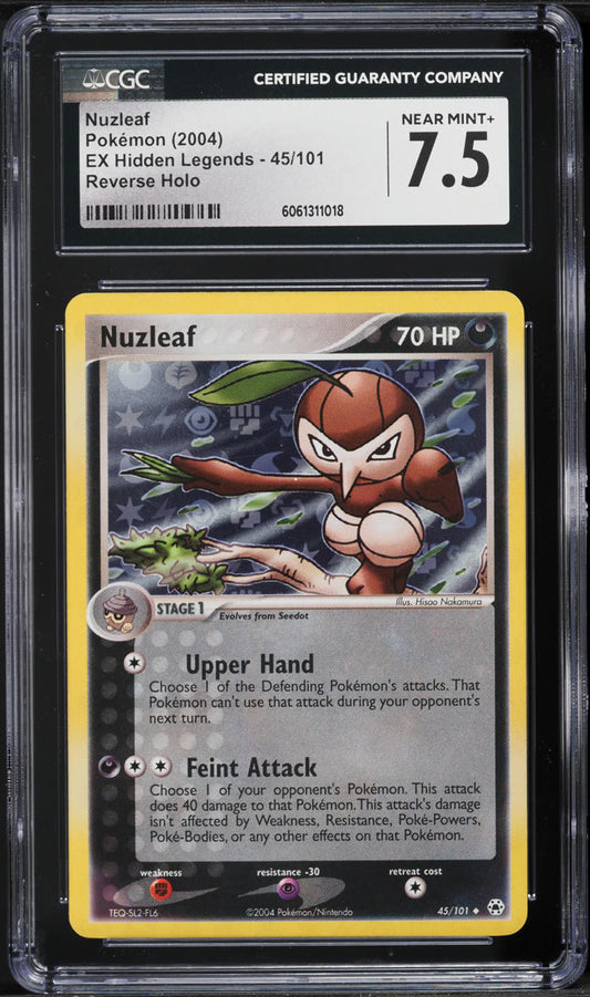 English CGC 7.5 2004 EX Hidden Legends Reverse Holo Nuzleaf 45