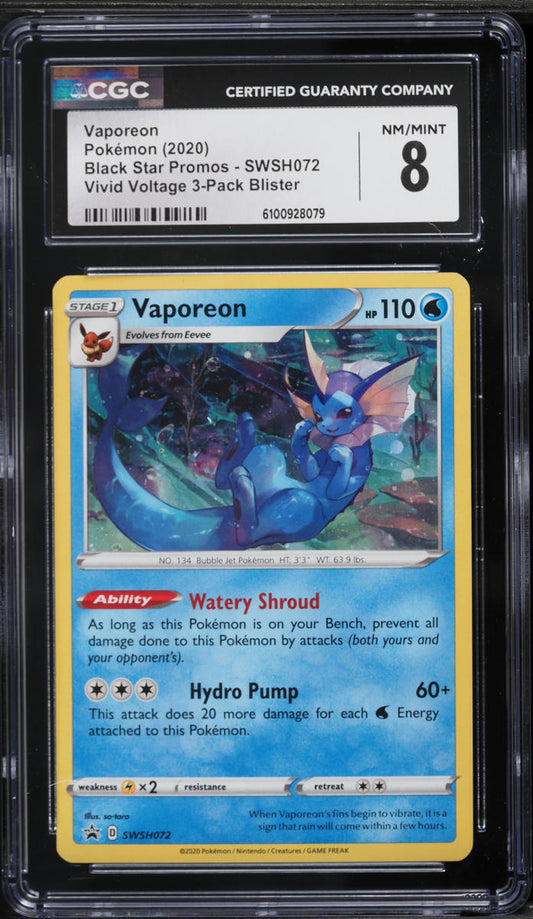 English CGC 8 Vivid Voltage Blister Promo Holo Vaporeon SWSH072