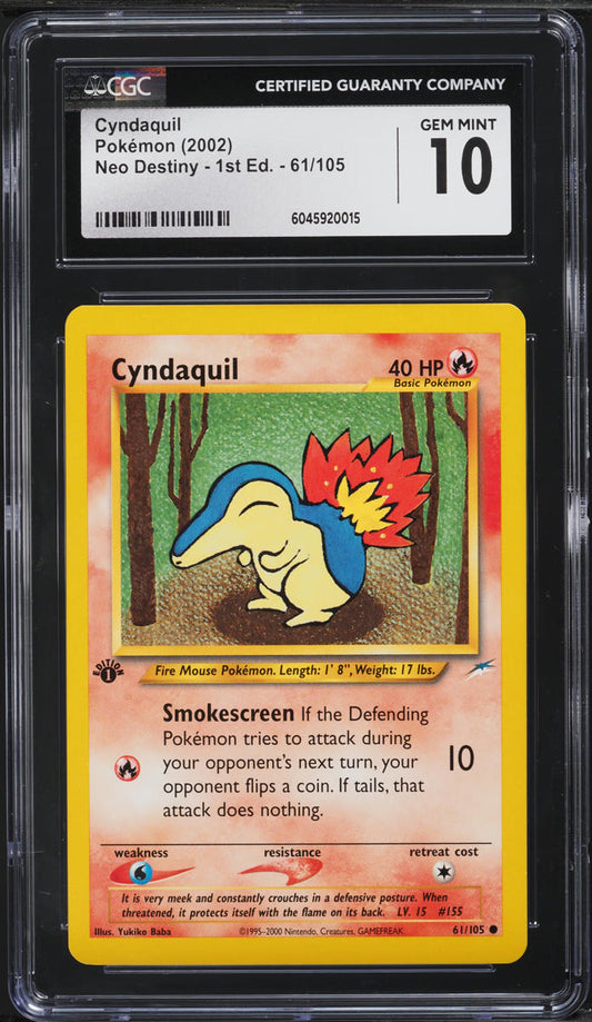English CGC Gem Mint 10 1st Edition Neo Destiny Common Cyndaquil 61