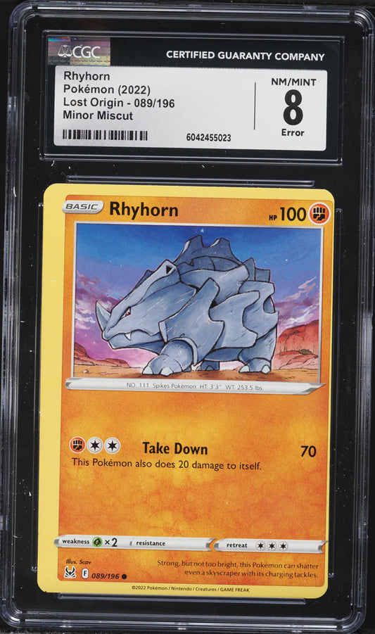 English CGC 8 Lost Origin Minor Miscut Error Rhyhorn 089/196