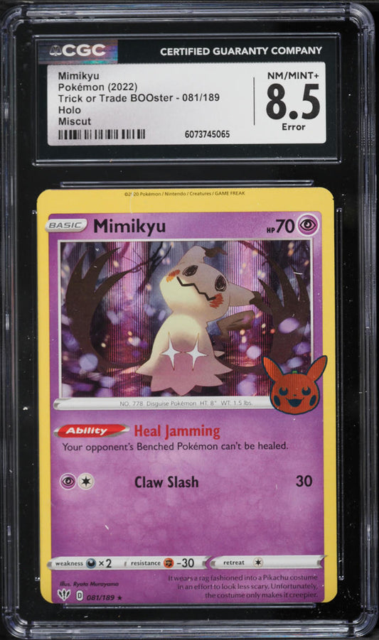 English CGC 8.5 SWSH Darkness Ablaze Trick Or Trade Holo Error Mimikyu 081/189