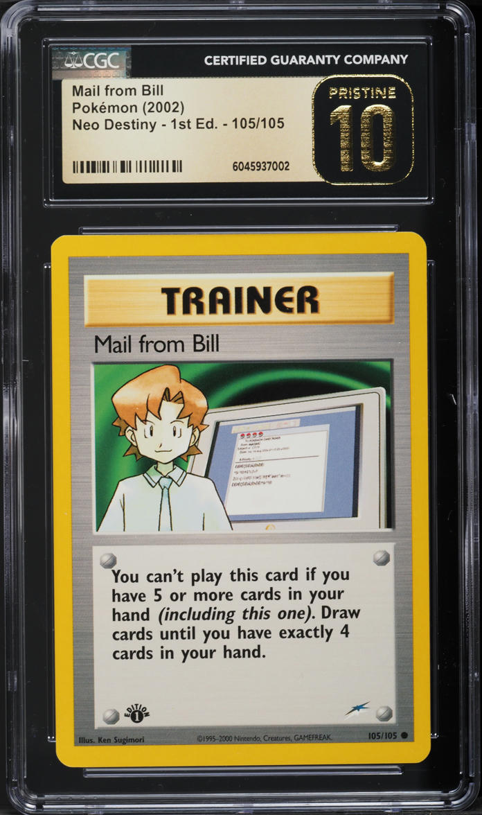 English CGC Pristine 10 1st Edition Neo Destiny Uncommon Trainer Mail From Bill 105