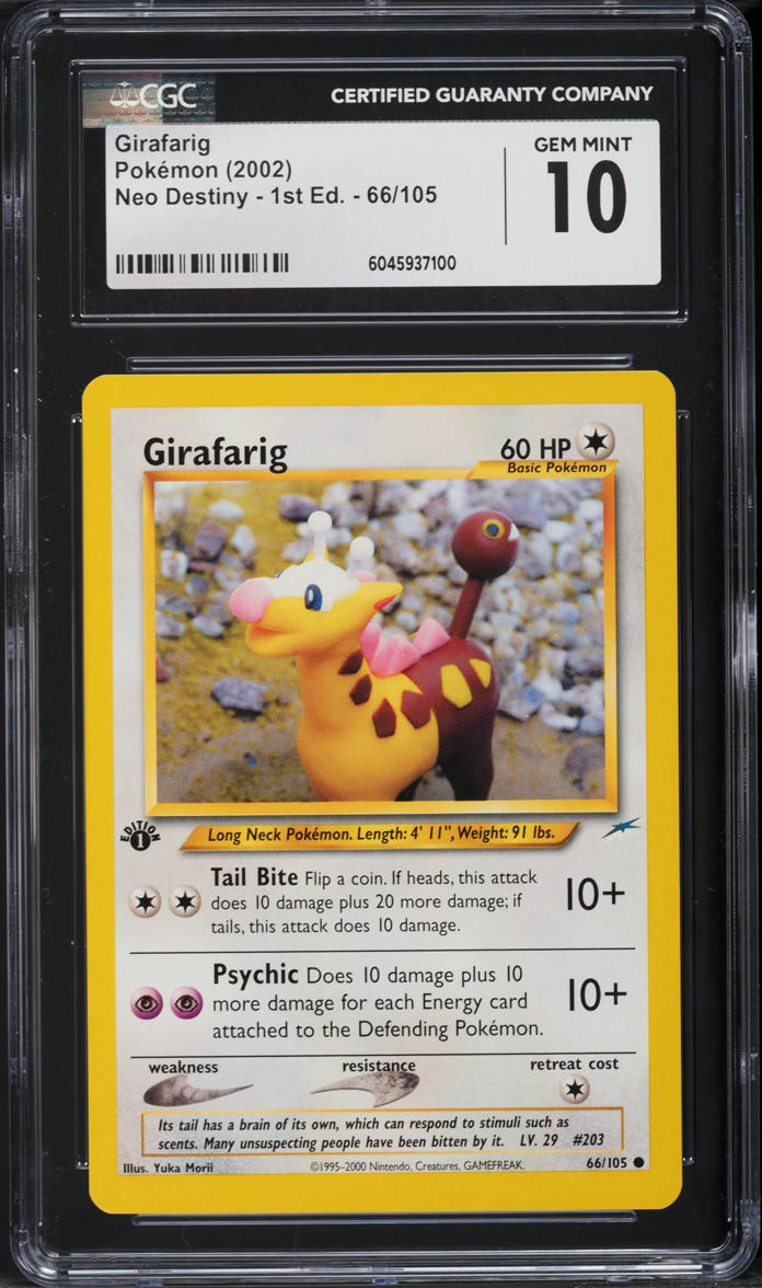 English CGC 10 1st Edition Neo Destiny Common Girafarig 66