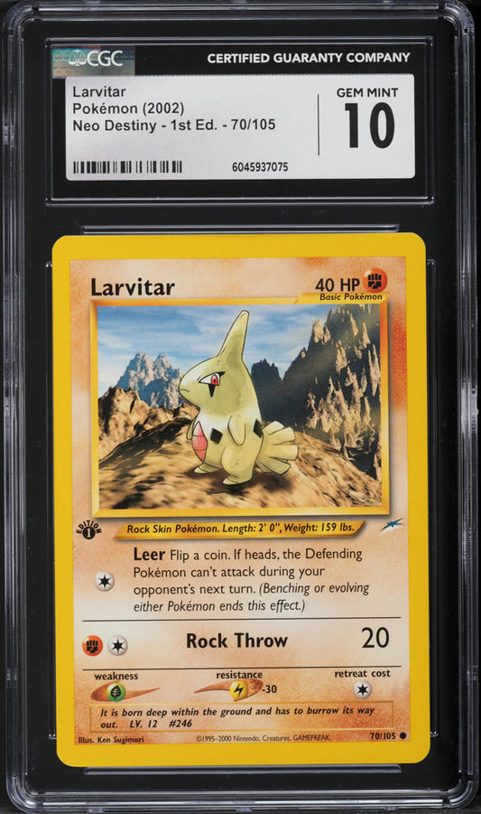 English CGC 10 1st Edition Neo Destiny Common Larvitar 70