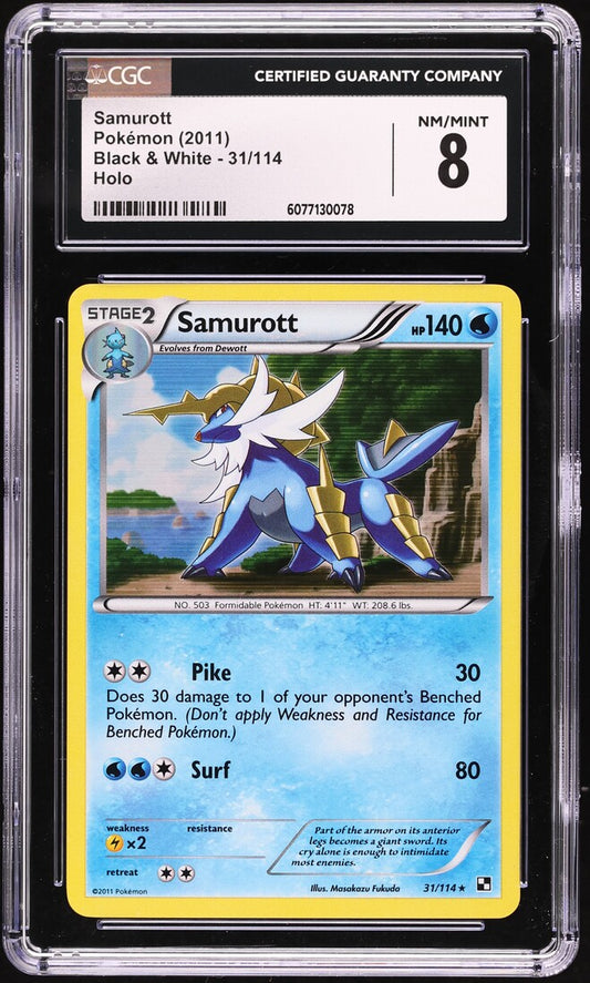 English CGC 8 2011 Black & White Holo Samurott 31