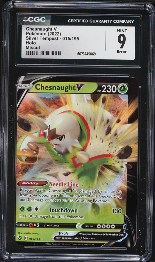 English CGC 9 Silver Tempest Miscut Full Art Chesnaught V #015